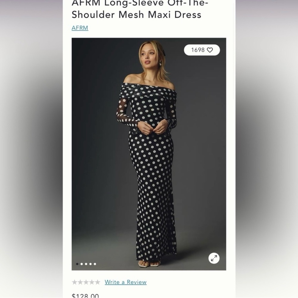 NWT! AFRM Black Maxi Dress with White Polka Dots